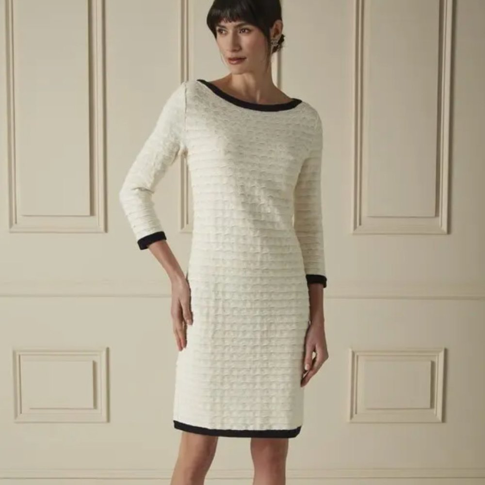 CHANEL White and Black Textured Dress